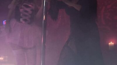 A guy visits a lesbian bar and bangs two slutty babes