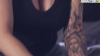 Attractive blonde girl with tattoos is having a porn star audition