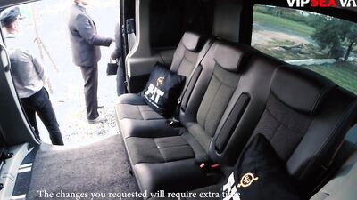 Linda Sweet lies on the backseat to receive a huge dong