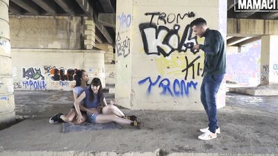 Luna Rival and Francys Belle are using dildo under the bridge