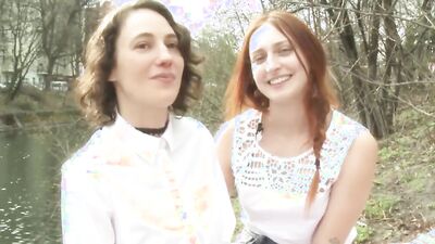 Blonde and redhead lesbian girls are sharing one huge dildo