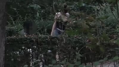 Skinny brunette is seducing random guys in a public place