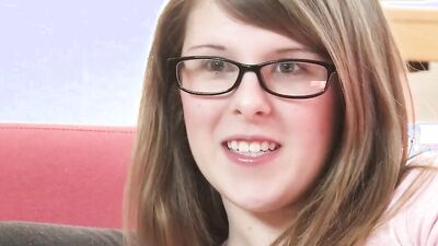 Petite nerd with hairy pussy is playing with a vibrator