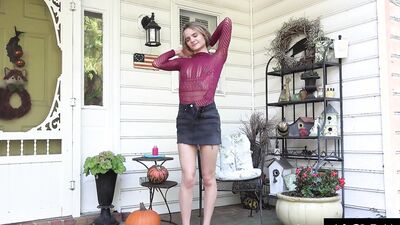 Petite amateur is jerking off her sweet cunt on a chair