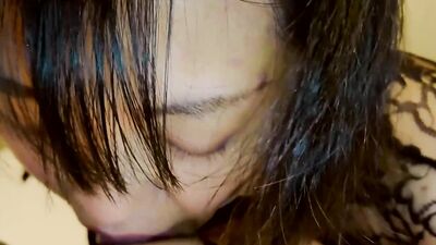 Asian MILF with hairy cunt sucks and fucks that stiff dick