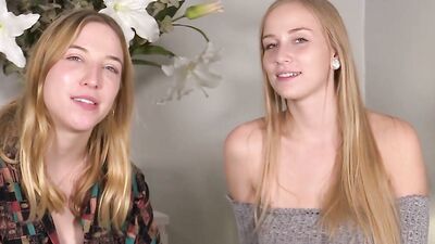 Two blonde lesbian babes are having some hot fun indoors