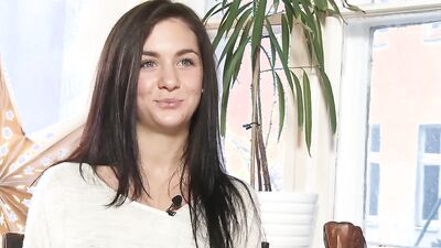 Lovable brunette teen is cuddling her tight and wet puss