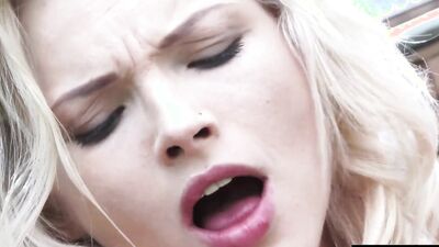 Mesmerizing blonde girl is caressing her wet and tight muff