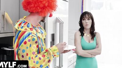 Naughty babe gets her tight hole filed with a clown's prick