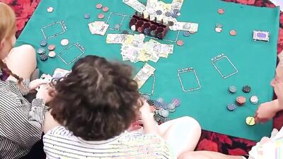 Three naughty lesbian chicks are getting horny while playing poker