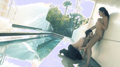 Anastasia Black gets screwed next to swimming pool by her neighbor