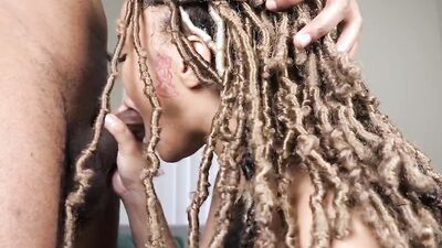 Cute ebony doll is sucking dude's BBC in this homemade video
