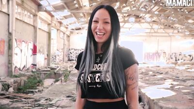 Slutty Deborah Diamond rides stranger's cock inside an abandoned building