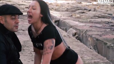 Busty Deborah Diamond is riding horny stranger's piston in public