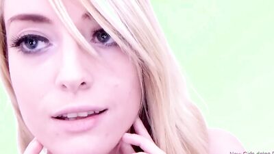 Beautiful blonde babe is sucking fellow's cock in a POV