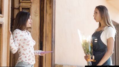 Lovely Flower and her girlfriend enjoy in hot lesbian pleasure