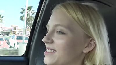 Cute blonde teen is sucking chap's prick in a POV
