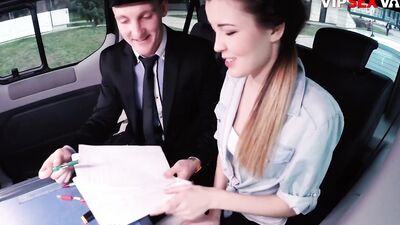 Cute teen Cindy Shine is riding stranger's cock inside the cab