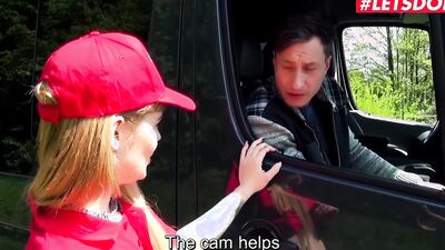 Cock hungry Kylie is getting shagged inside the van by stranger