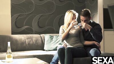 Cute blonde babe Cristal Caitlin rides mate's prick in this romantic scene