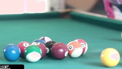 Gorgeous blonde girl bends and gets fucked on a pool table