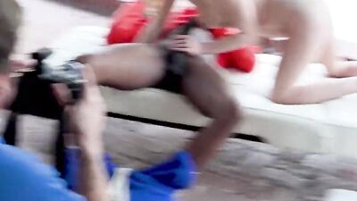 Tiffany Fox is riding dude's BBC next do the swimming pool