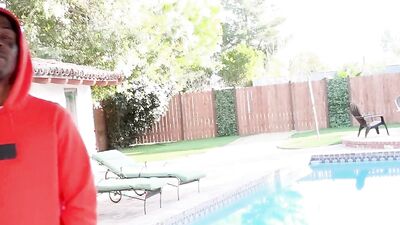 Tiffany Fox is riding dude's BBC next do the swimming pool