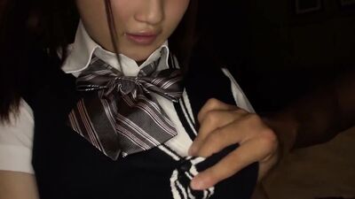 Gorgeous Japanese school girl is playing with boyfriend's hard prick