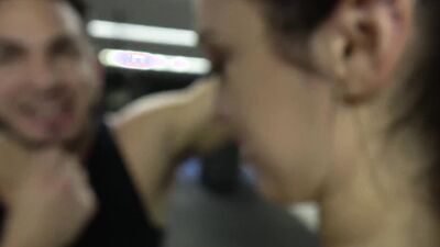 Big tits babe is riding husband's hard prick inside the garage