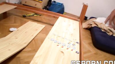 Cezch redheaded doll is getting bonked in front of her husband