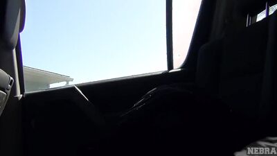 Amateur blonde chick is rubbing her cunt inside the car