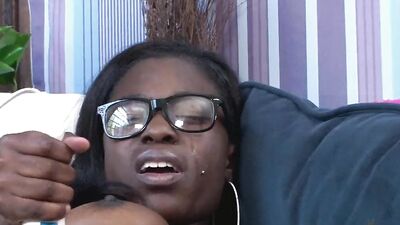 Ebony babe Harmony Raine is teasing her clit with an electircal toy