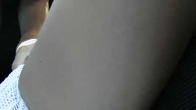 Perverted European blonde is eating some puss inside the car