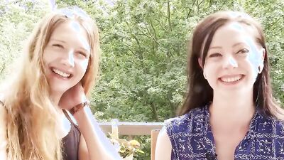 Two lovely European dolls are enjoying in their first lesbian romance
