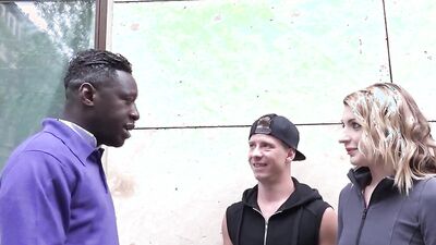 Guy with a big black cock fucks a caucasian babe while her