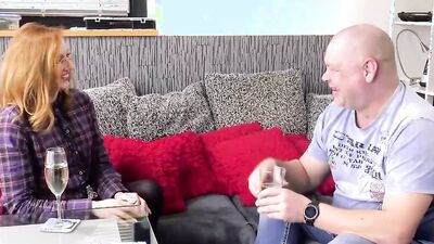 Beautiful German chick loves pleasing a old cock on the couch