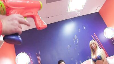 Hot girls play with bubbles