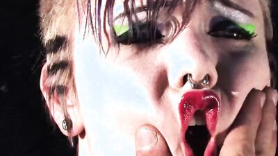 Punk babe in fishnet pantyhose enjoys face fucking before