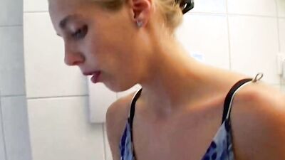 Amazing and wild German blonde getting her boobs sprayed with cum
