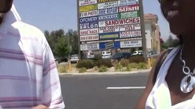 Dark skin ebony girl picked up in a parking lot