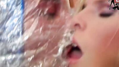 German blonde femdom babe like fetish sex in plastic