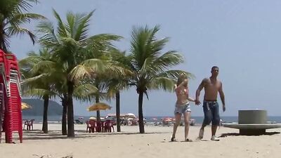 HORNY BABES SUCK A HUGE COCK THEN GET FUCKED IN TURNS ON THE