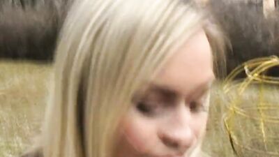 Exhibitionist blonde makes hot cum splash by sucking a