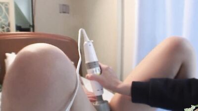 Asian babe getting her pussy sex toy stimulated to blow a cock later