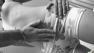 While in missionary the blonde loves to use her Asian vibrator as he plows her