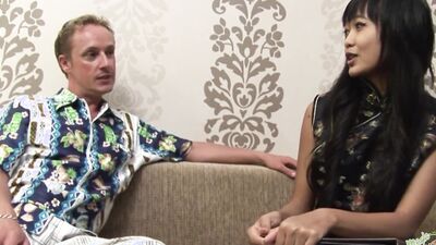 White guy thoroughly enjoys the soapy Asian massage and pummeling the perfect brunette from behind