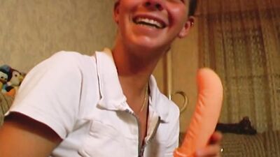 A slim blonde babe from Germany masturbating and sucking a cock in POV