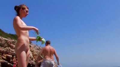 Wild German babe gets double penetrated on the beach