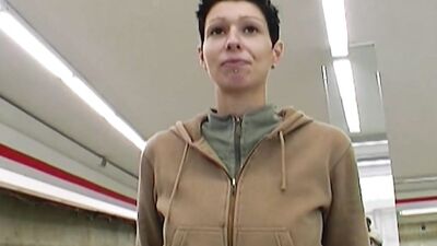 Slender looking German girl pleasing a thick cock in the warehouse