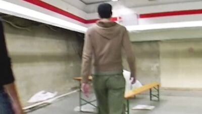 Slender looking German girl pleasing a thick cock in the warehouse